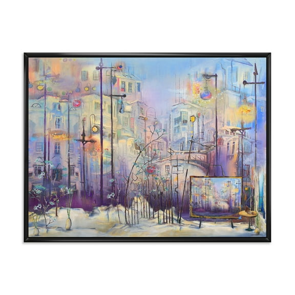 Designart 'Abstract Cityscape With Pastel ' Modern Framed Canvas Wall Art Print