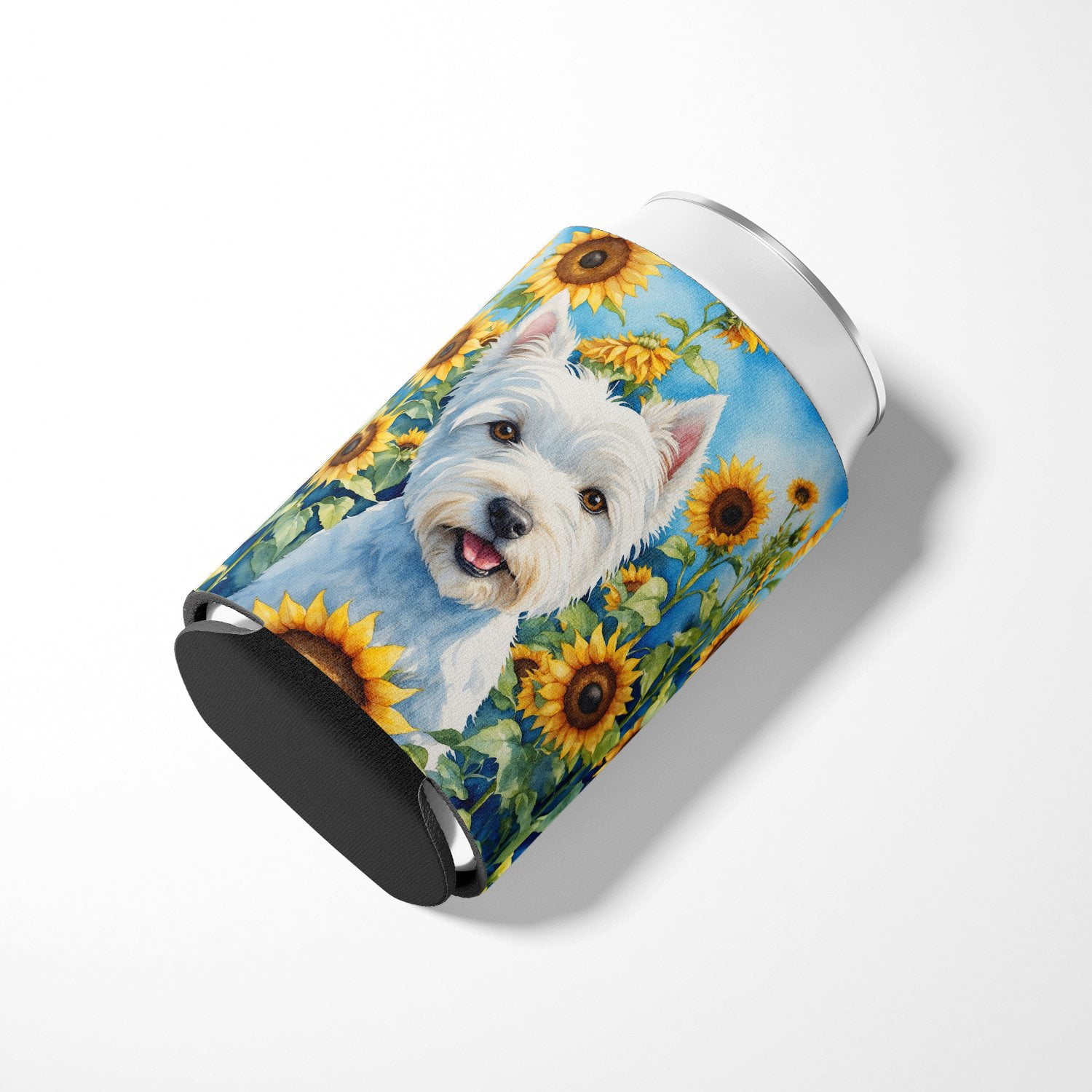 Westie in Sunflowers Can or Bottle Hugger 3 in x 5 in