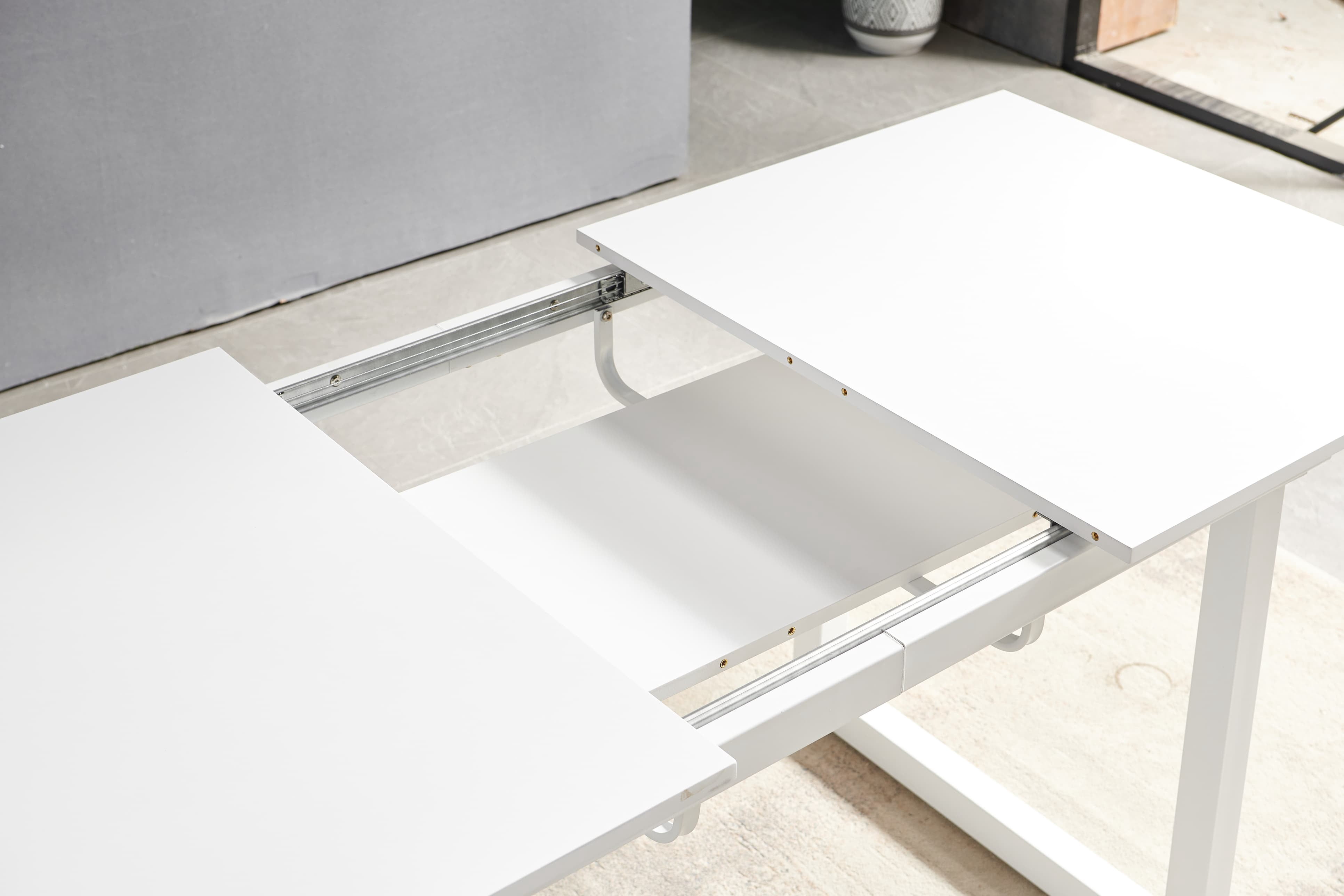 MAYEERTY Modern White Square Extendable Dining Table - Metal Legs, Bright for Small Homes