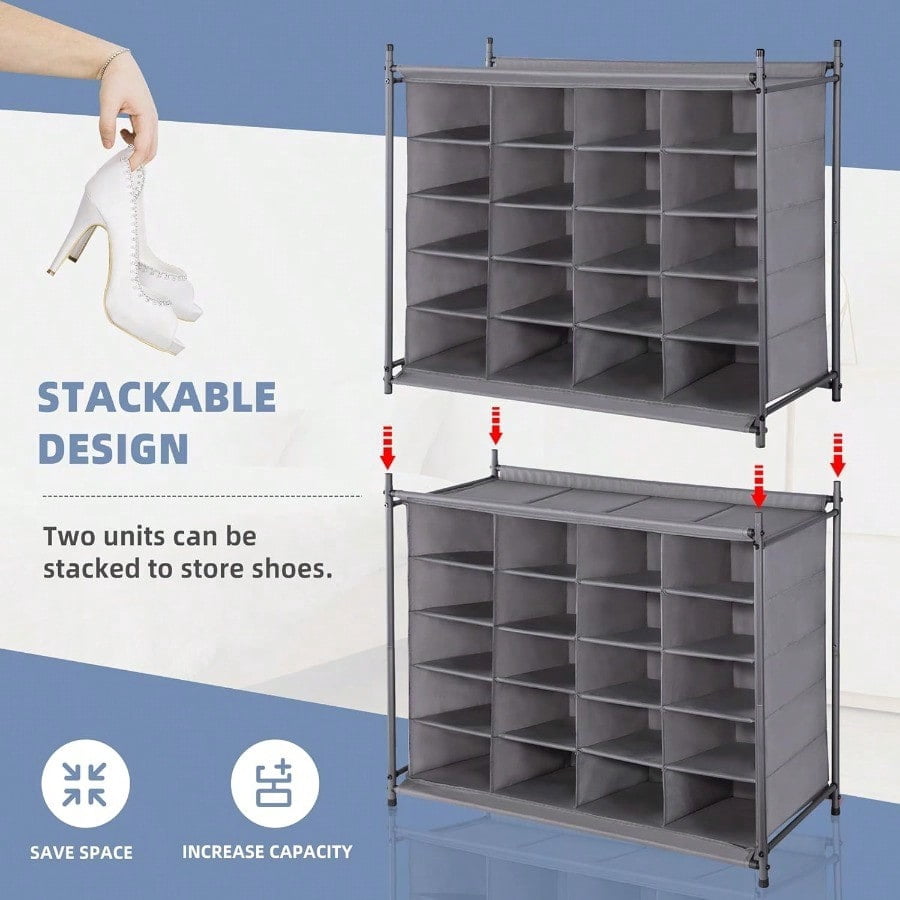 Stackable Shoe Cubby Organizer Free Standing Shoe Cube Rack for Entryway Bedroom Apartment Closet 20-Cube Gray