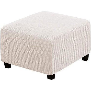 Zhuge Housse d'Ottoman Super Extensible et Douce avec Bande Élastique, Repose-Pieds, Housse de Sofa, Tabouret de Rangement Pliant, Protecteur de Meuble pour Ottoman Carré et Rectangulaire (Crème, Grand)