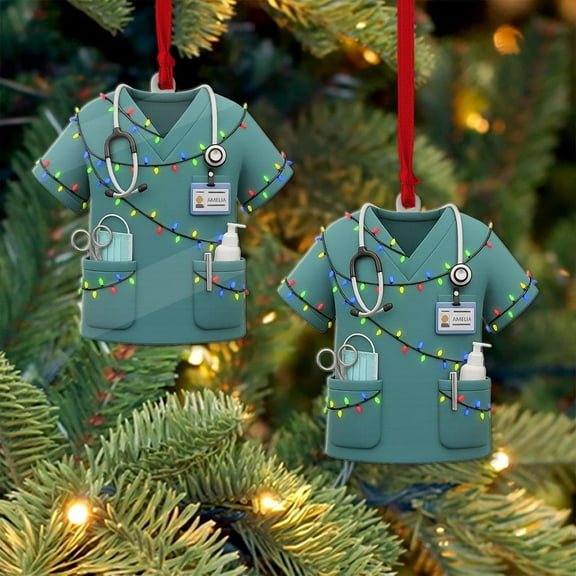 Personalized Nurse Scrubs Acrylic Christmas Ornament with Lights Custom Name RN/LPN Medical Staff Holiday Tree Decor, Healthcare Appreciation Keepsake