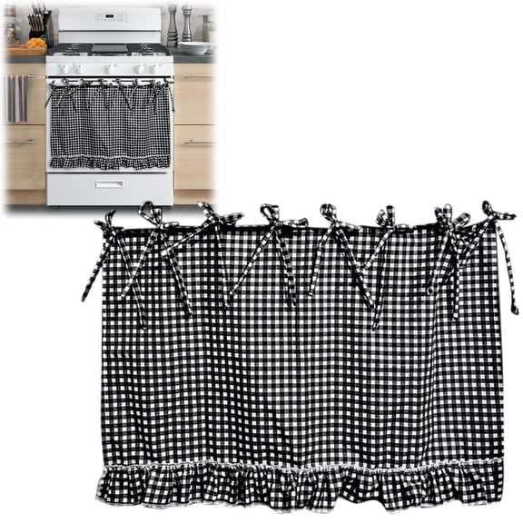 Handmade Oven Skirt & Dishwasher Skirt, Cotton Blend Stove Cover Curtain with Lace Trim, Farmhouse Rustic Kitchen Decor Hidden Curtains for Washing Machine Dishwasher to Hide Clutter