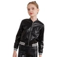 thumbnail image 3 of Zaldita Kids Girls Shiny Metallic Bomber Jacket Coat Boys Long Sleeve Zip Up Outerwear Jazz Hip Hop Jazz Dance Top Black 6, 3 of 7