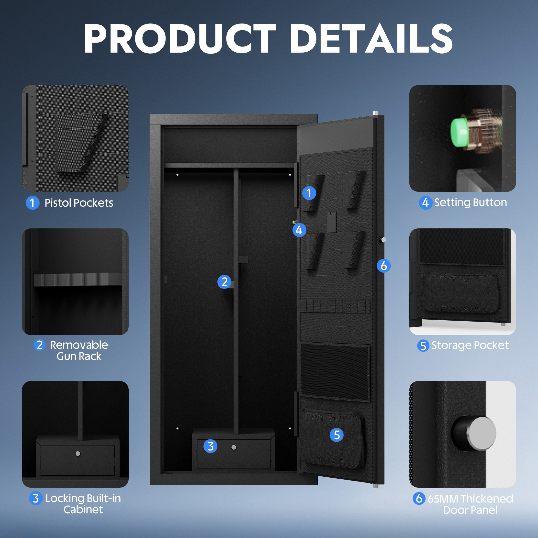 KAER 20-25 Biometric Gun Safe, Quick Access Large Gun Safe for Rifles and Pistols, Unassembled Gun Cabinet with Adjustable Gun Racks and Storage Bag