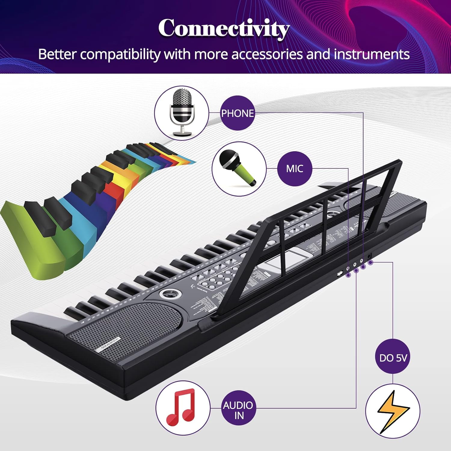 61 Keys Digital Keyboard Piano Electronic Keyboard Musical Instrument Built-In Speaker with Stand Microphone & Music Stand Xmas Gift for Children, Boys, Girls