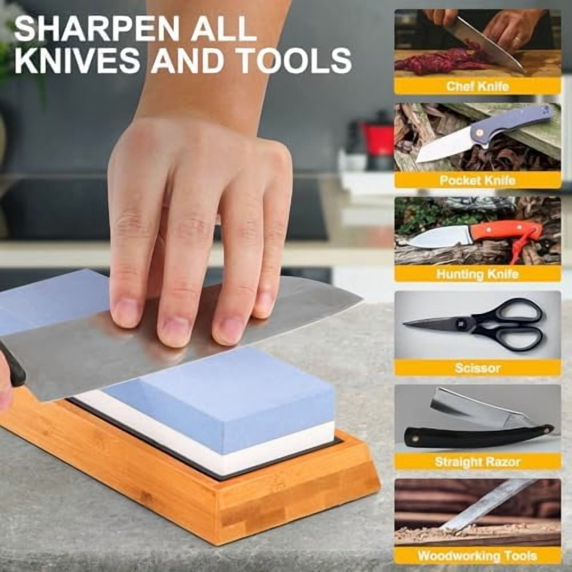 YNGLLC Premium Knife Sharpening Stone–Whetstone 1000/6000 Grit, Whetstone Knife Sharpener with NonSlip Base, Best Wet Stone Sharpening Kit, Angle Guide