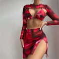 thumbnail image 5 of SEMIMAY Printed Mesh Skirt Three Piece Bikini Swimsuit Long Sleeved Smock Sunscreen Beach Wear Swimsuit, 5 of 6