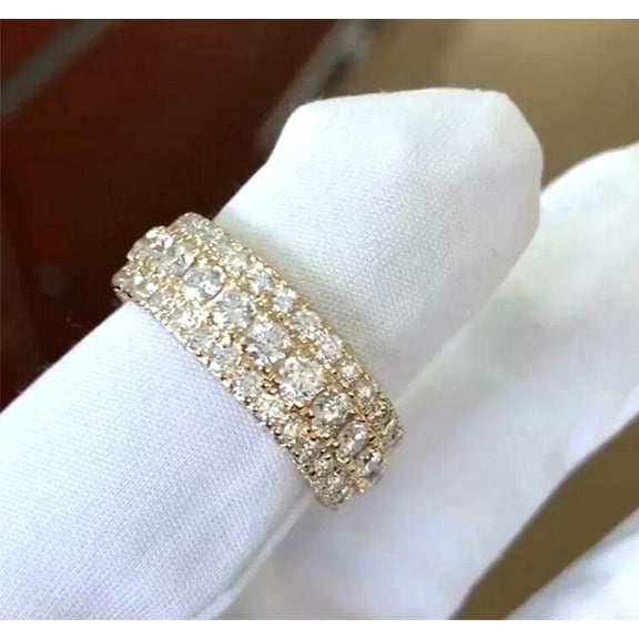 3 Ct Round Cut Moissanite Full Eternity Wedding Band Ring 14K Yellow Gold Plated