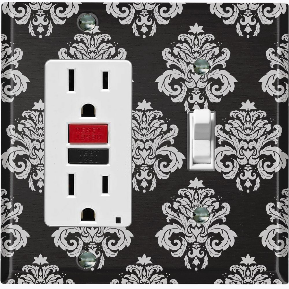 Metal Light Switch Plate Outlet Cover (Damask Black Single Rocker