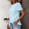 thumbnail image 5 of FRSASU Women's Eyelet T-Shirt Hollowed-Out Crew Neck Short Sleeve Cross Ruffle Hem Casual Summer Tunic Tops Sky Blue, 5 of 7