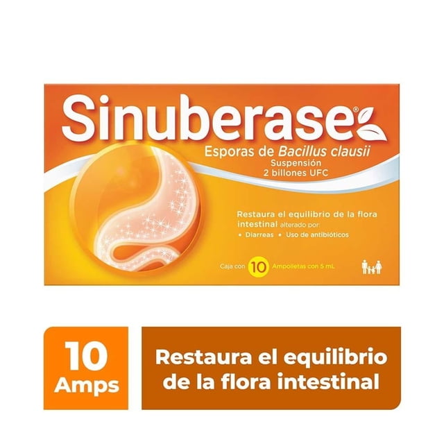 Probióticos Sinuberase 2 Billones de UFC 10 Ampolletas. Restaura el Equilibrio de la Flora Intestinal.