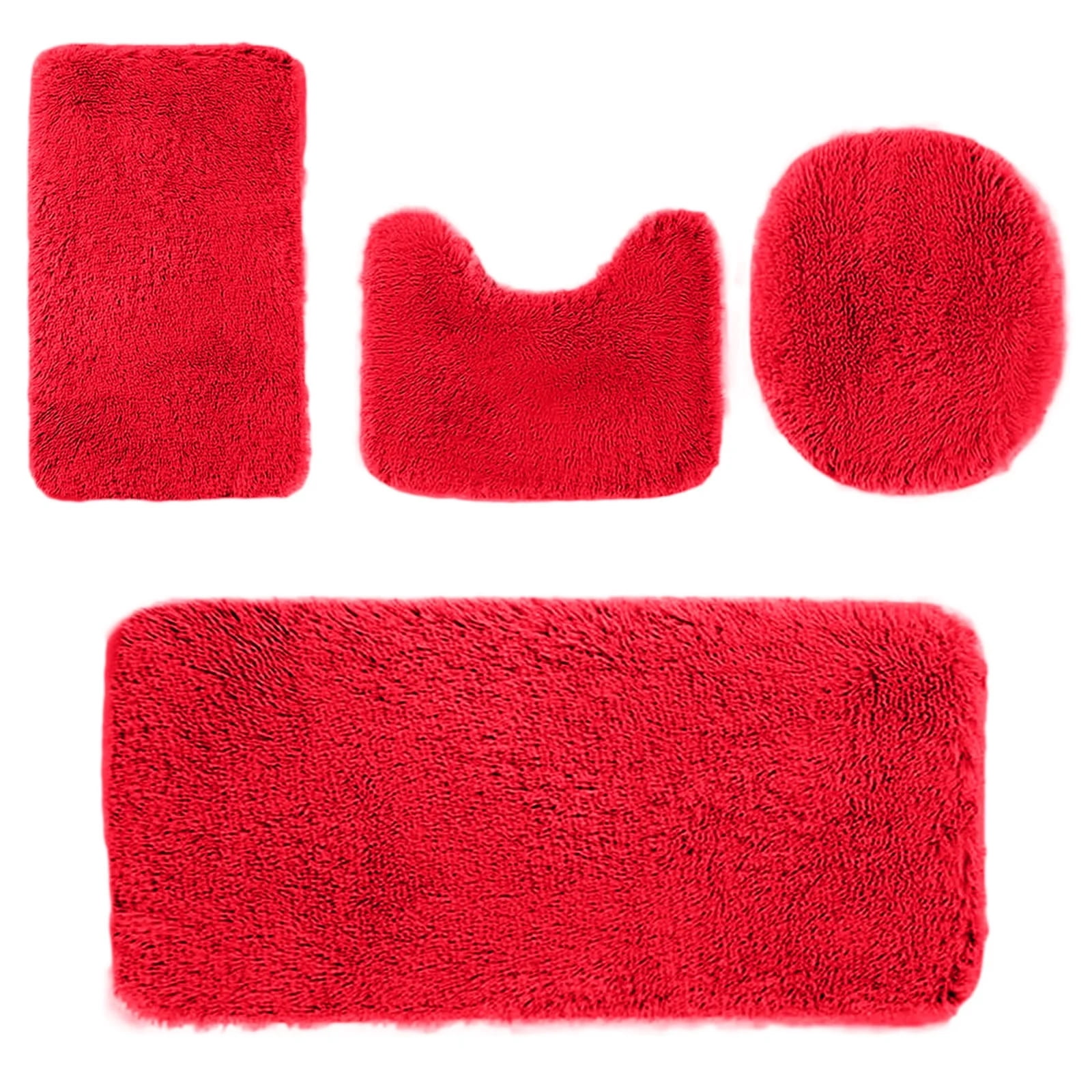 Pack of 4 Ultra Soft Plush Bathroom Rugs Set, 3 Bath Mats & 1 Toilet Lid Cover, Non-Slip Water Absorbent Shaggy Floor Carpets, Machine Washable Thickened Comfort Mats for Bathroom,