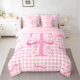 thumbnail image 2 of Homewish Cartoon Pink Letter T Bedding Comforter Set 7 Pieces, Cute Buffalo Plaid Full Bedding Set, Teens Kids Girls Female Reversible Fitted Sheet Flat Sheet, Super Cozy Room Decor, 2 of 7