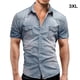 thumbnail image 3 of Sonducket Camisa vaquera fina para hombre, pantalones vaqueros elásticos suaves y delgados, camiseta de manga corta con cierre de botones, Camisetas Azul claro 3XL, 3 of 6