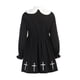 thumbnail image 3 of Vestido evasé de manga larga para mujer, cuello de muñeca con estampado de cruces en contraste XBTCLXEBCO L;Negro, 3 of 7