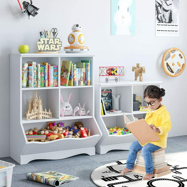 Kids Bookshelf Wood Toy Storage, Toy Storage Bins With Bookshelf
