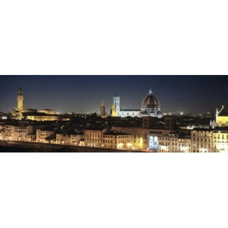 Buildings lit up at night Florence Tuscany Italy Canvas Art - Panoramic Images (18 x