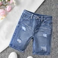 thumbnail image 2 of AHTJRT Denim Shorts for Kids Girls Boys Fashion Distressed Jean Shorts with Pockets Mid Rise Casual Fall Spring Streetwear Shorts Blue 10-11 Years, 2 of 6