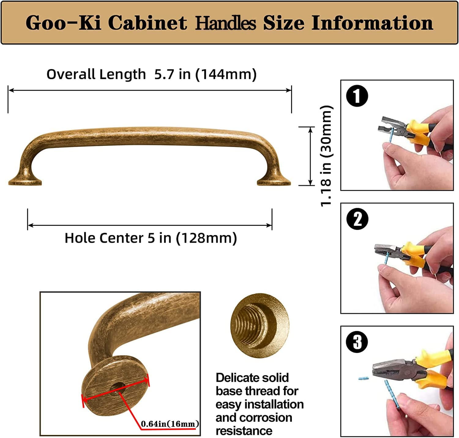 Goo-Ki 6 Pack Antique Brass Cabinet Handles 5''Hole Center Drawer Pulls for Kitchen