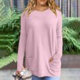 thumbnail image 2 of BLVB Plus Size Tops for Women Casual Round Neck Long Sleeve Basic Shirts Loose Solid Color Spring Blouse with Pockets, 2 of 6