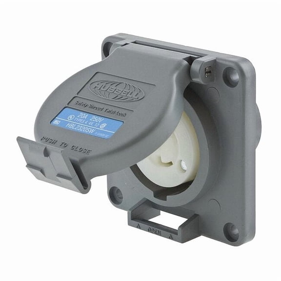 Watertight Flanged Locking Receptacle, L6-20R, 20 A, 250V AC, Single Phase, 2 Pole, Flush Mount