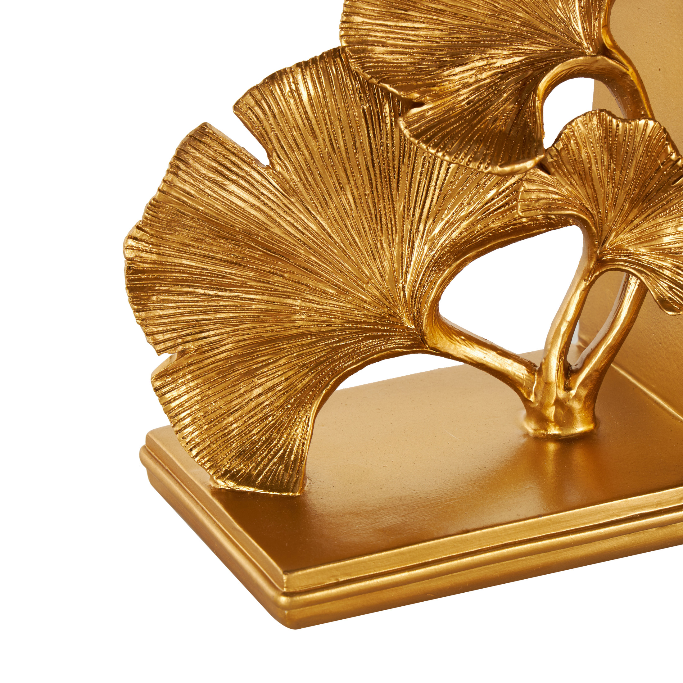 DecMode 7" Ginkgo Tree Gold Polystone Bookends (Set of 2)