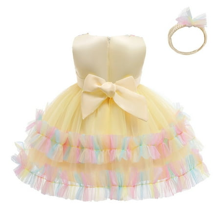 

PEASKJP Prom Dresses 2023 Toddler Girls Short Sleeve A-Line Tulle A-Line Flowy Pageant Boho Dress Sundress Halter Dress for Girls Yellow 12-24 Months