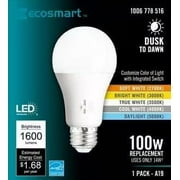 New EcoSmart 100W Equivalent Dusk-to-Dawn 2700K, 3000K, 3500K, 4000K, 5000K Selectable A19 Dimmable LED Bulb (1-Pack), White, 1006 778 570