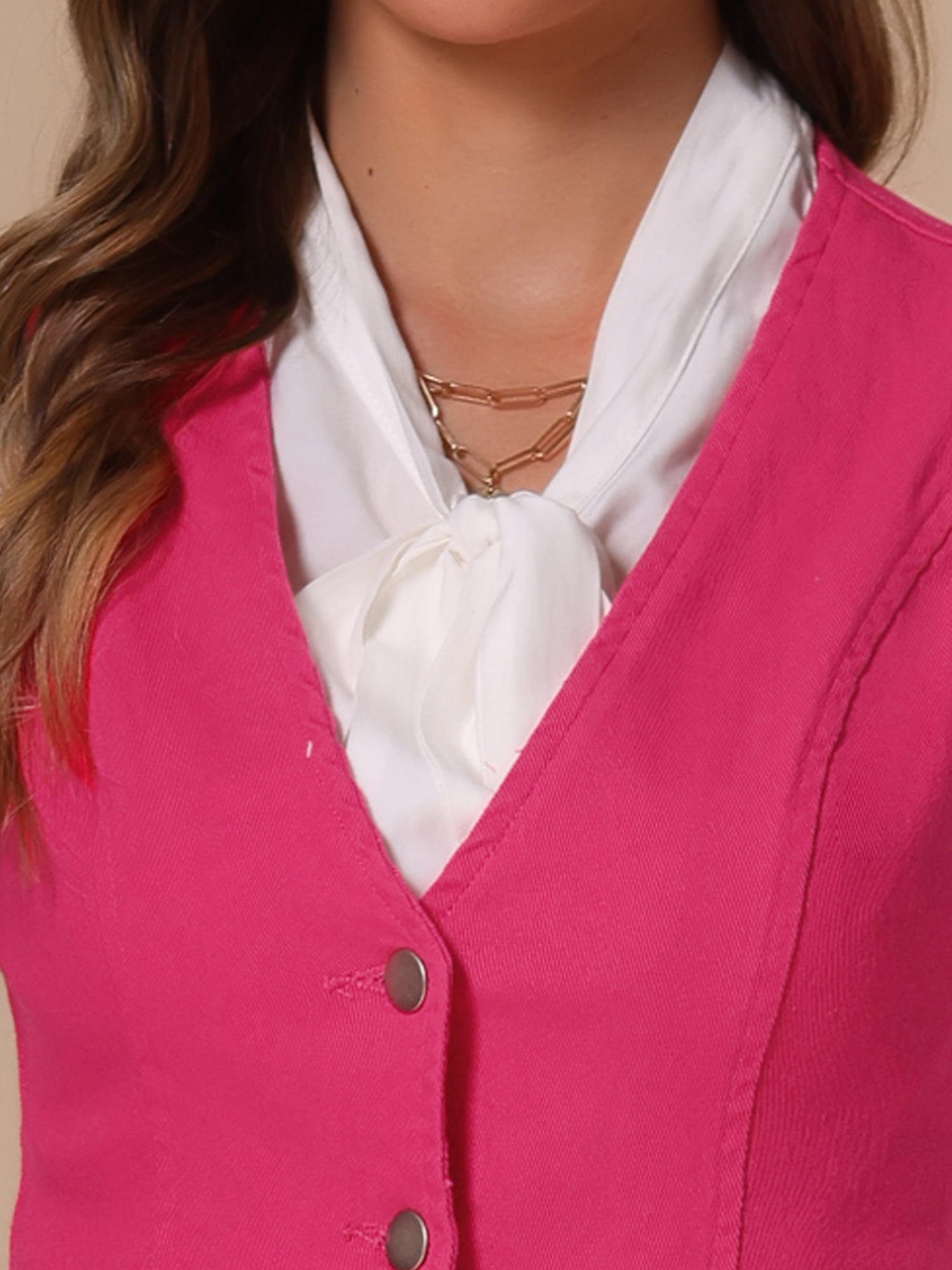 DARING DIVA Women's Sleeveless V Neck Casual Waistcoat Vest Jacket S Hot Pink