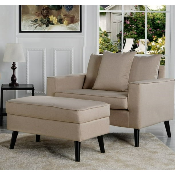 Footrest Storage Ottoman Beige, Large Accent Chair With Ottoman
