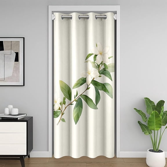 Erosebridal Lily Flower Door Curtain For Doorway Privacy,White Spring Floral Pattern Blackout Curtain 34"W X 80"L,Watercolor Flower Leave Door Drape,Farmhouse Plant Room Divider Curtain