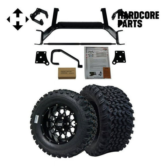 Hardcore Parts 6" Drop Axle Lift Kit for EZGO TXT/PDS (2001.5-2013) Electric Golf Cart with 12" Black ‘Venom’ Wheels and 23"x10.5"-12" All-Terrain tires