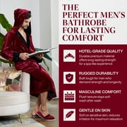 Lotus Linen Plush Hooded Robe for Men - Soft Fleece Bathrobe, Burgundy Black M/L