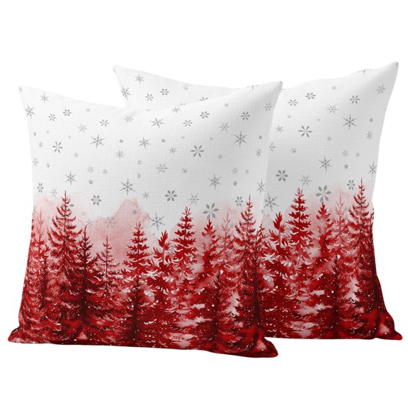 Red Tree Christmas Outdoor Waterproof Pillow Covers, Xmas Tree Snowflake Winter Decorative Square Throw Pillowcase Sofa Cushion Sham for Patio/Couch/Chair, 16"x16" 2 Pack