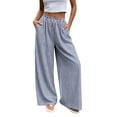 thumbnail image 2 of Wide Leg Pants Woman Elastic High Waist Loose Casual Lightweight Striped Flowy Palazzo Pants with Pockets, 2 of 6