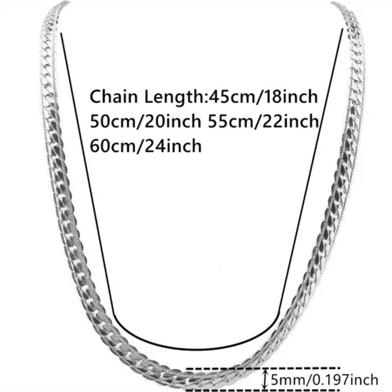 QQTDFG 925 Sterling Silver 5MM Sideways Chain Necklace For Men