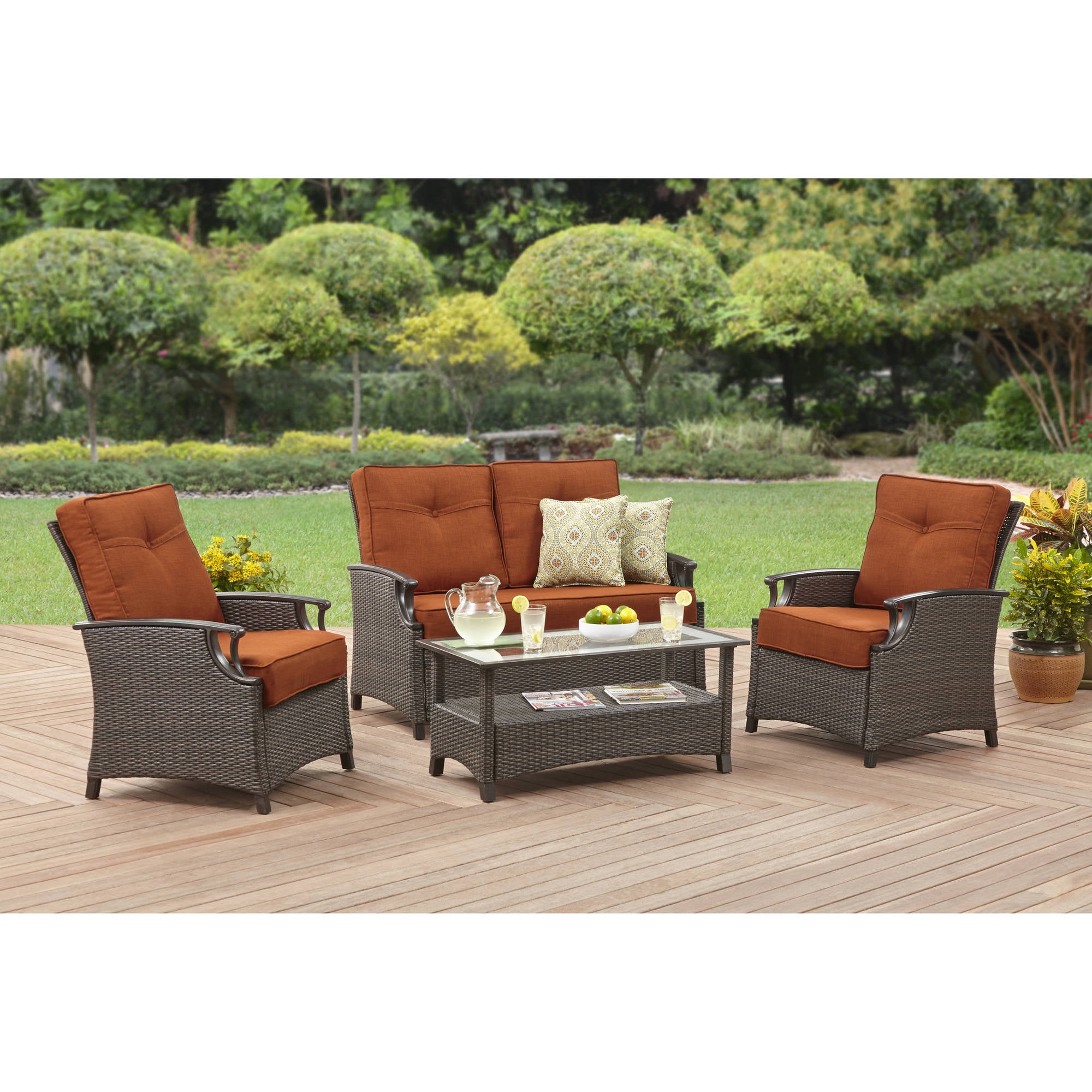 Better Homes And Gardens Oak Terrace 4 Piece Outdoor Conversation Better Homes And Gardens Oak Terrace 4 Piece Outdoor Conversation Set