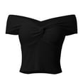 thumbnail image 4 of Puliio Womens tops Summer Knot Front Off The Shoulder Tank Tops Cap Sleeve Slim Fitted sexy Shirts, 4 of 4