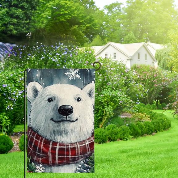 PHYHOO Welcome Christmas Polar Bear Small Decorative Garden Flag, Xmas Ball Snowflake Holiday Yard Lawn Outside Decor, Winter Farmhouse Outdoor Home Decoration 12x18in