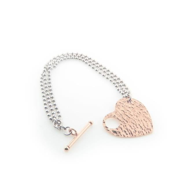 Milan 925 Sterling Silver Hammered Bronze Heart Pull Through Lock Bracelet 7 in. Walmart