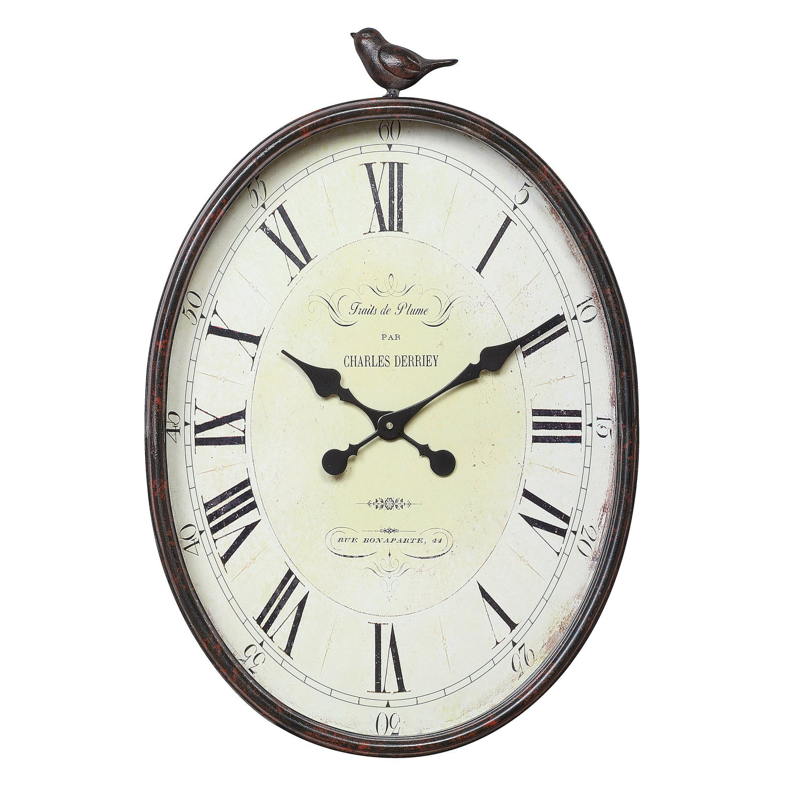 Storied Home 17&#34; x 25-1/4&#34; Metal Wall Clock with Bird Rust - 3R Studios: Indoor Oval Timepiece, No Choking Hazard