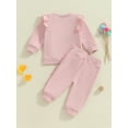 thumbnail image 4 of Suealasg 2Pcs Toddler Girls Fall Outfits Solid Color Long Sleeve Sweatshirt Pullover Tops+Sweatpants 6M 1T 2T 3T Kids Baby Girls Autumn Clothes, 4 of 7