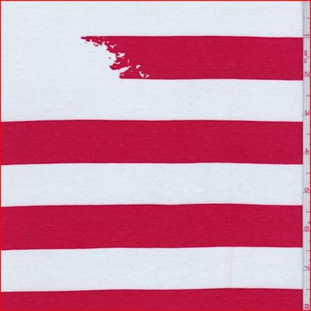 White Red Brush Stroke Stripe Jersey Knit Fabric By The Yard