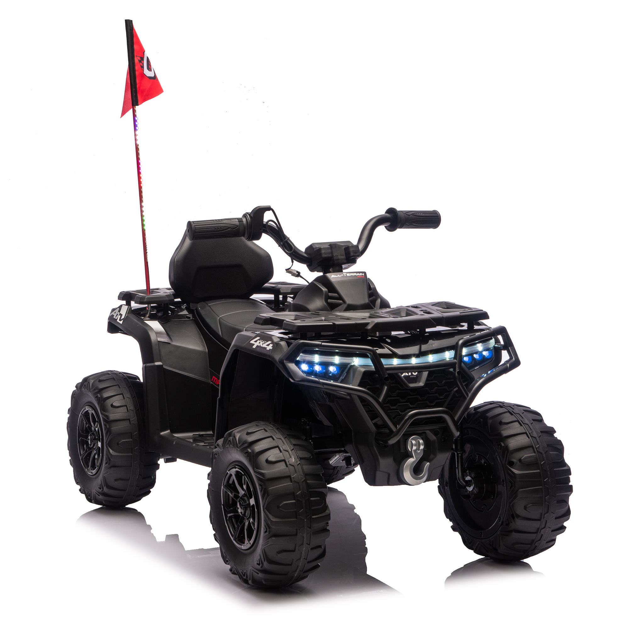Ambifirner 24V Kids Ride On Toy, 4-Wheeler Quad ATV Play Car w/160W Motors, 3 Speed Setting, LED Lights, Music, 2 Seater Electric Off-Road Power Vehicle