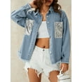 thumbnail image 4 of Genuiskids Women Denim Jacket Casual Vintage Frayed Hem Button Up Jean Shirt Festival Jacket Coat with Sequin Pockets Spring Fall Outerwear, 4 of 9