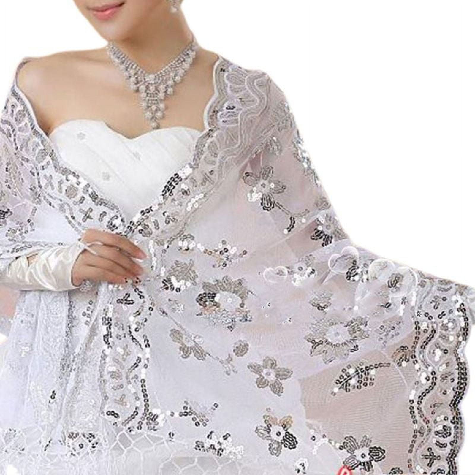 OOKWE New Bride Wedding Dress Women Cheongsam Shawl White Lace Embroidered Sequins Long Shawls