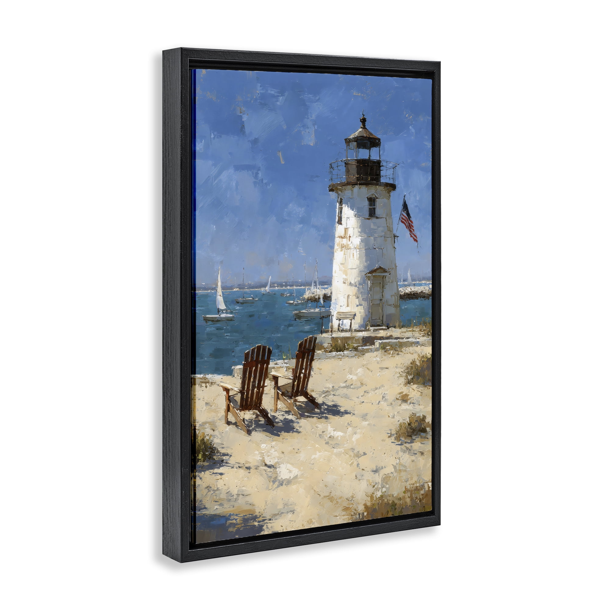 Stupell Industries Summer at Lighthouse Bay Black Framed Floater Canvas Wall Art, design by Petal Prints Design