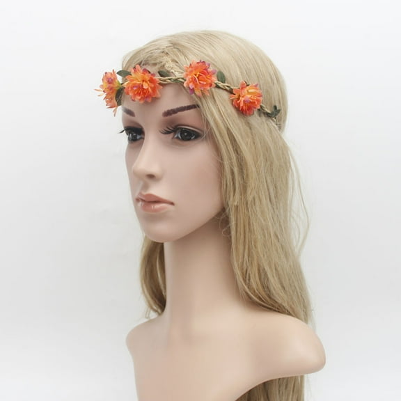 Raindrops Floral Crown Headband for Women with Orange Cloth Design Perfect for Beach Parties and Photography 10 cm