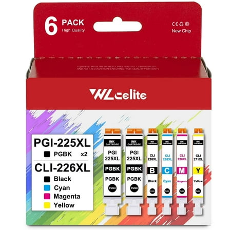 225 226 Ink Cartridges Replacement for Canon PGI-225 CLI-226 6 Pack Ink Cartridge for iX6520 MG5120 Printer（2*PGBK 1*BK 1*C 1*M 1*Y ）